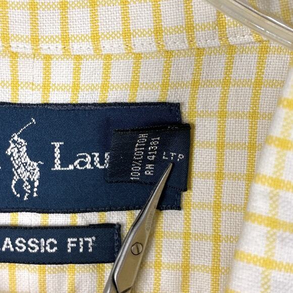 VTG Ralph Lauren Mens XXL White Yellow Windowpane Plaid Blue Pony Preppy Shirt - Picture 6 of 8
